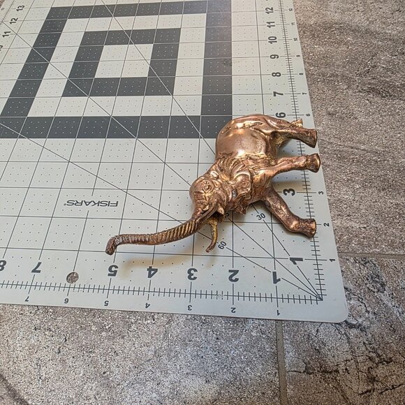 vintage Brass Elephant Figure African Elephant Trunk Up Good Luck Statue 5" - Picture 8 of 8